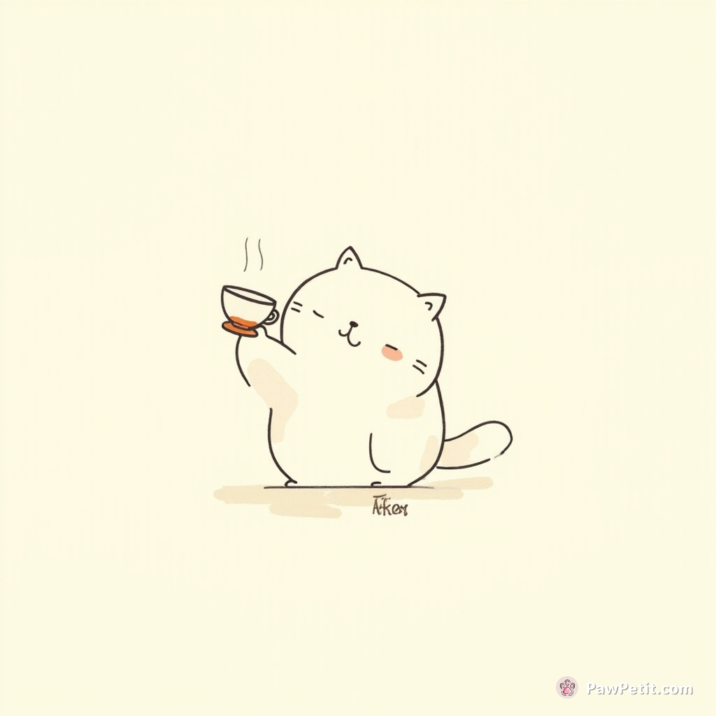 The cat lifts a teacup with her paw intricately, mimicking the precise elegance humans demonstrate during high tea.