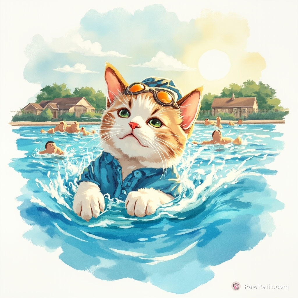 Champion Swimmer, allegedly a man, adored until exposed as talented cat perfecting freestyle stroke in suburban pools.