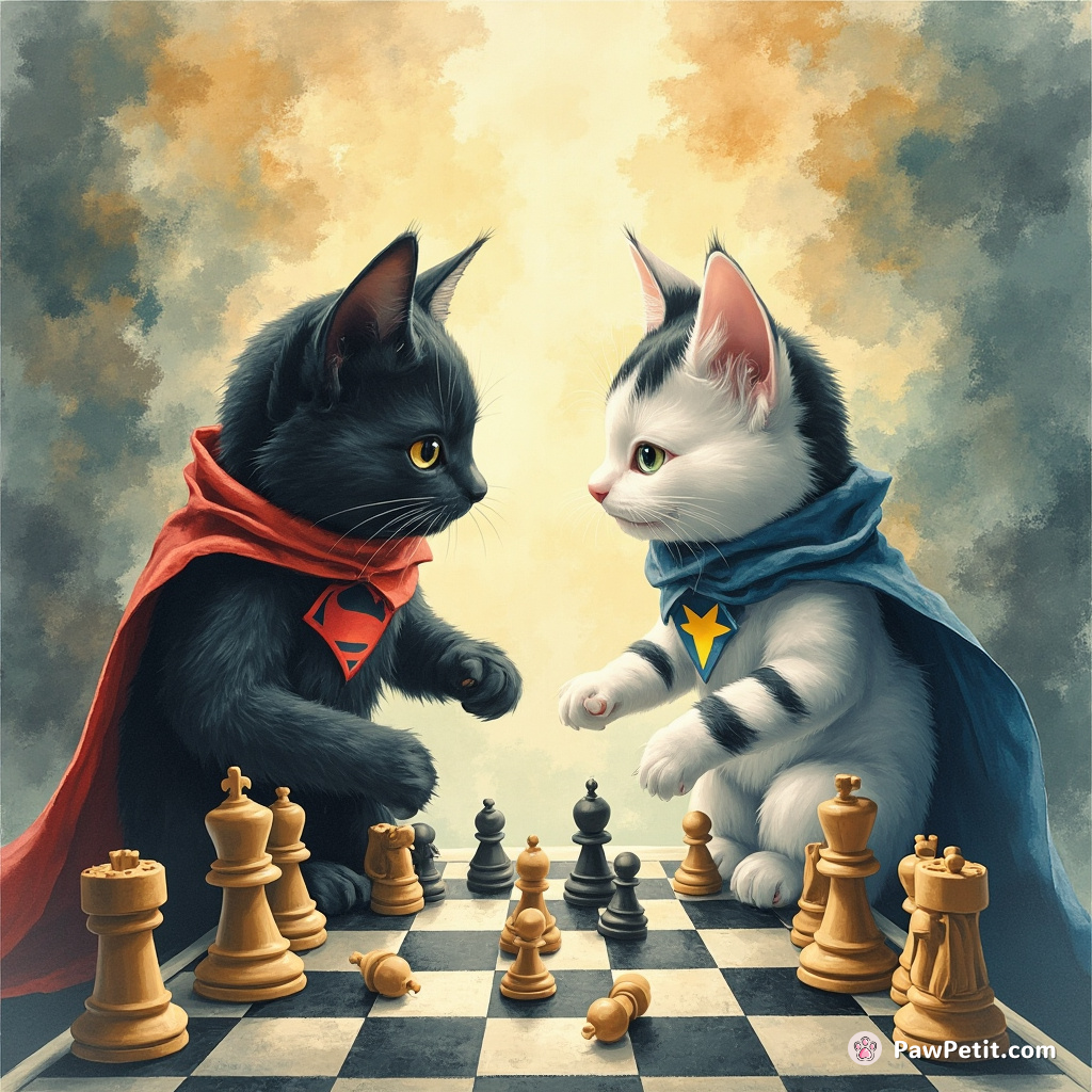 In a parallel universe, super-cat Shadow unveiled his multi-dimensional chess moves, beating the local grandmaster astonishly—checkmate, humbly.