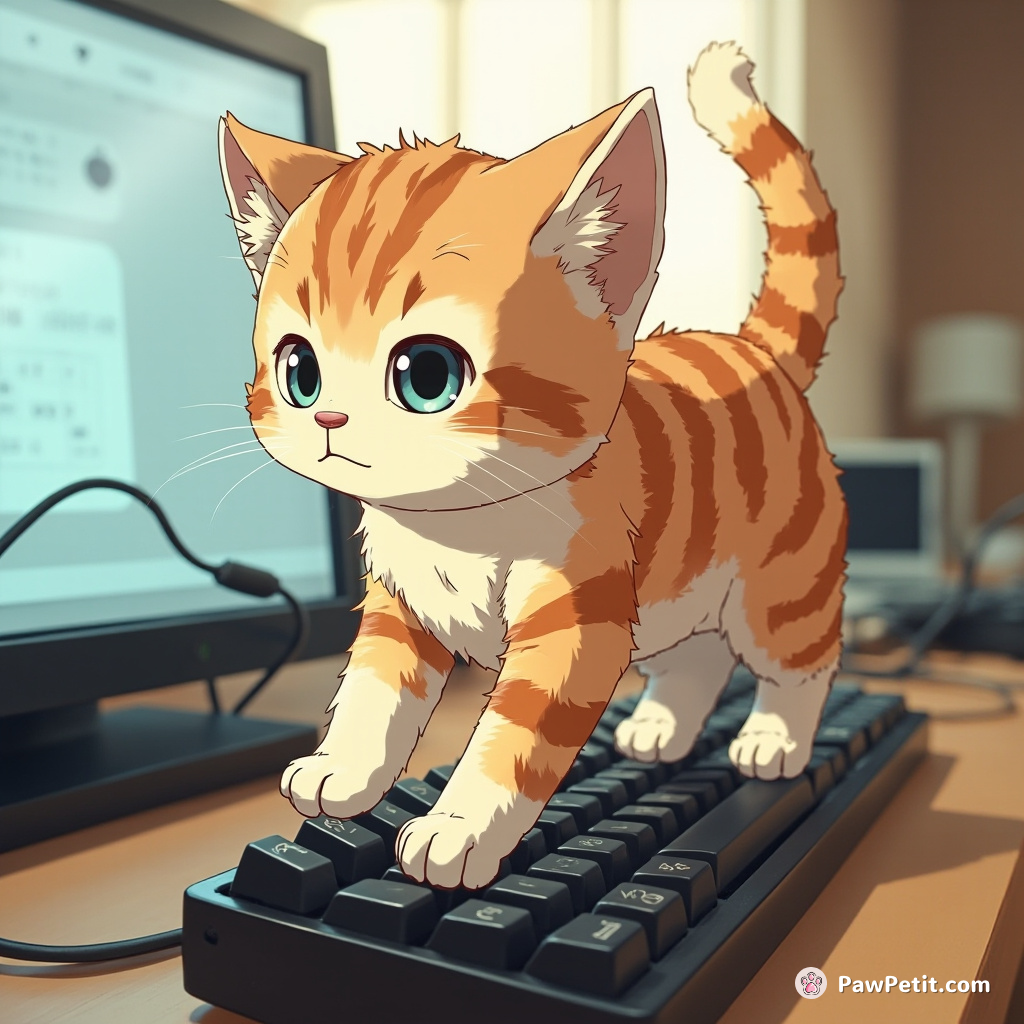 Cat confidently strides across computer keyboard, believing it's the key to human control and communication.