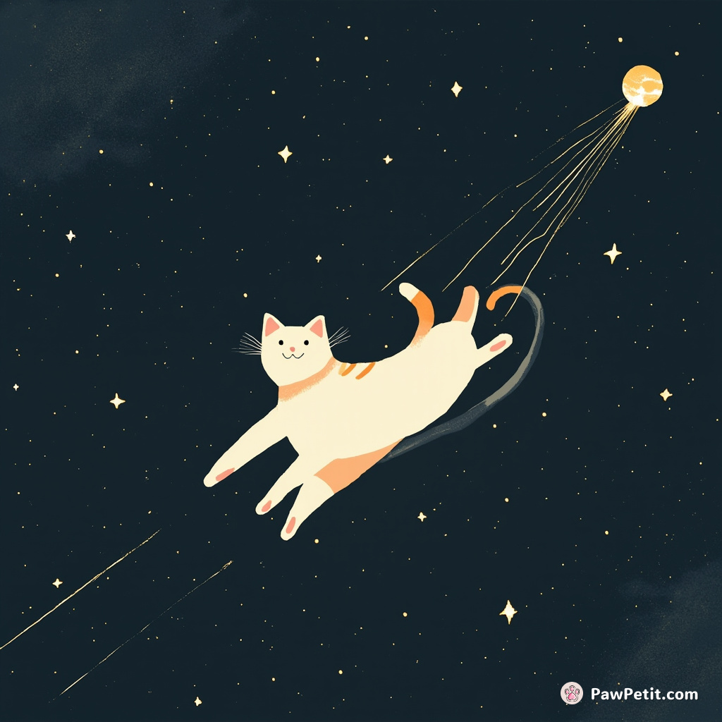 The cat playfully zaps through galaxies, chasing digital laser pointers cast by interstellar entities.