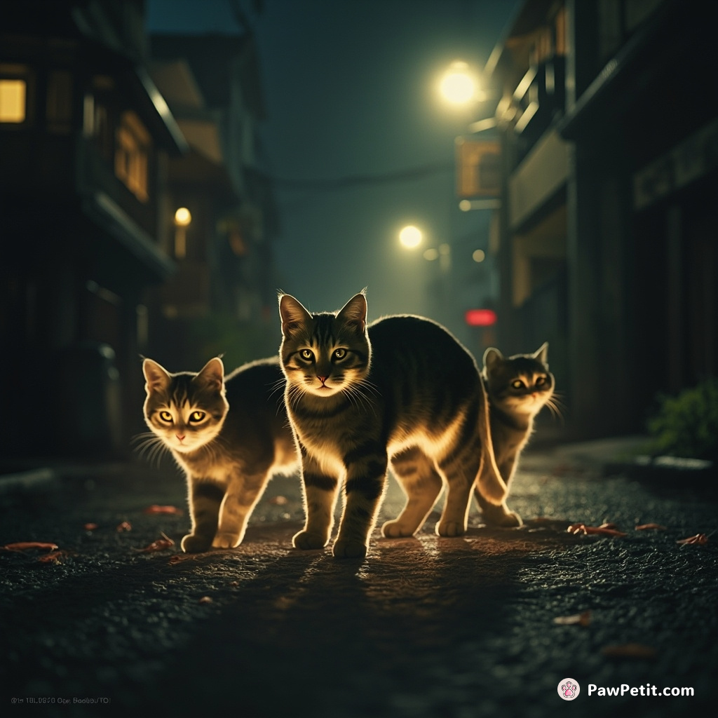 Imposing a feline curfew, shimmering cats patrol dimly lit streets, their insistent purrs dictating human bedtime rituals.