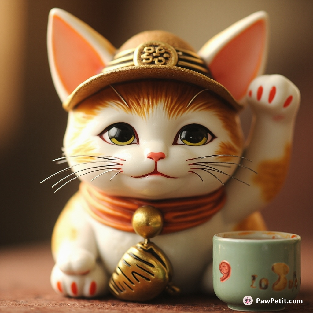 A cat dons a tiny hat, sipping tea with a paw, pondering the meaning of "9 to 5.