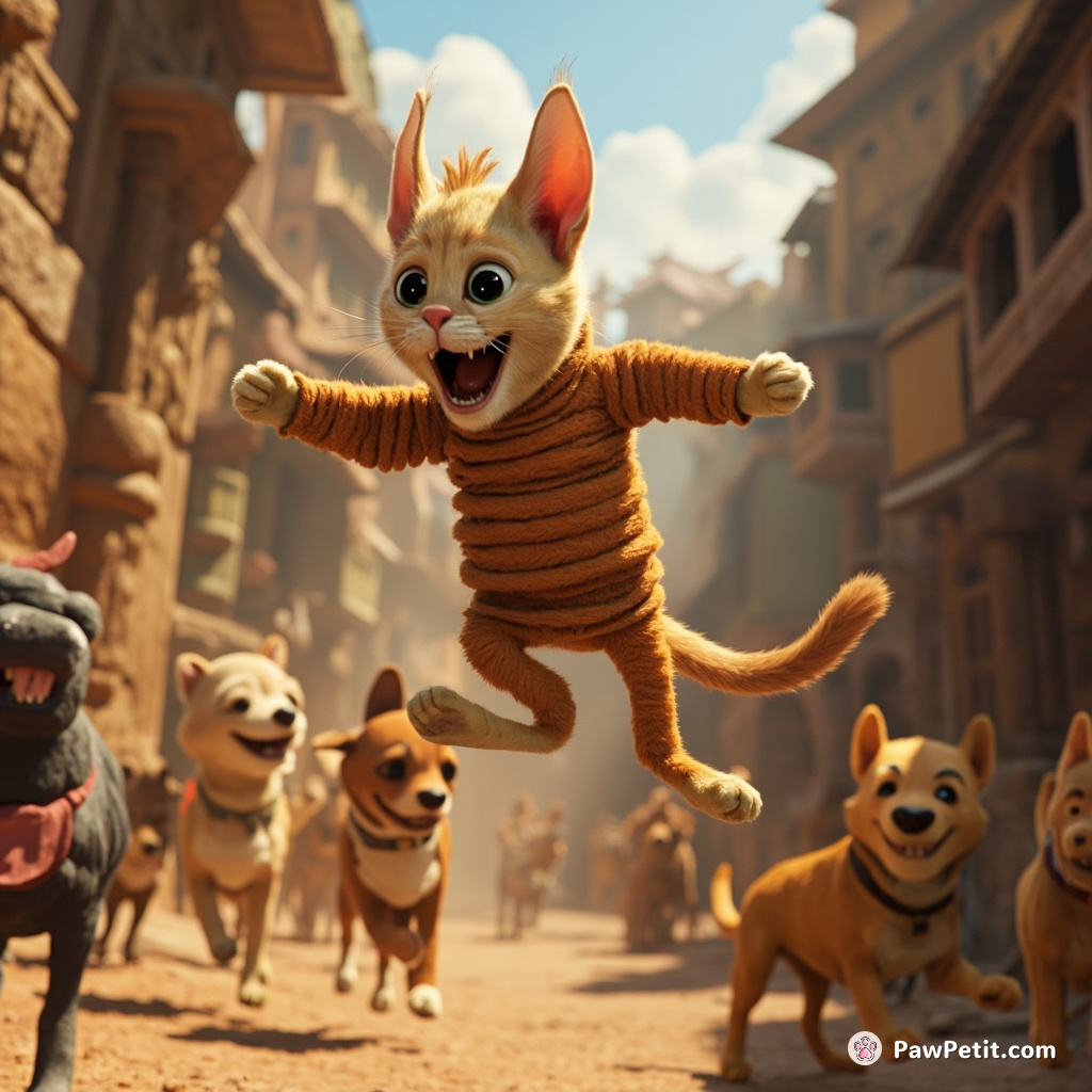 In a kingdom overrun with dogs, fearless feline Slinky saved the day by grounding gravity-defying wows and acrobatic somersaults.