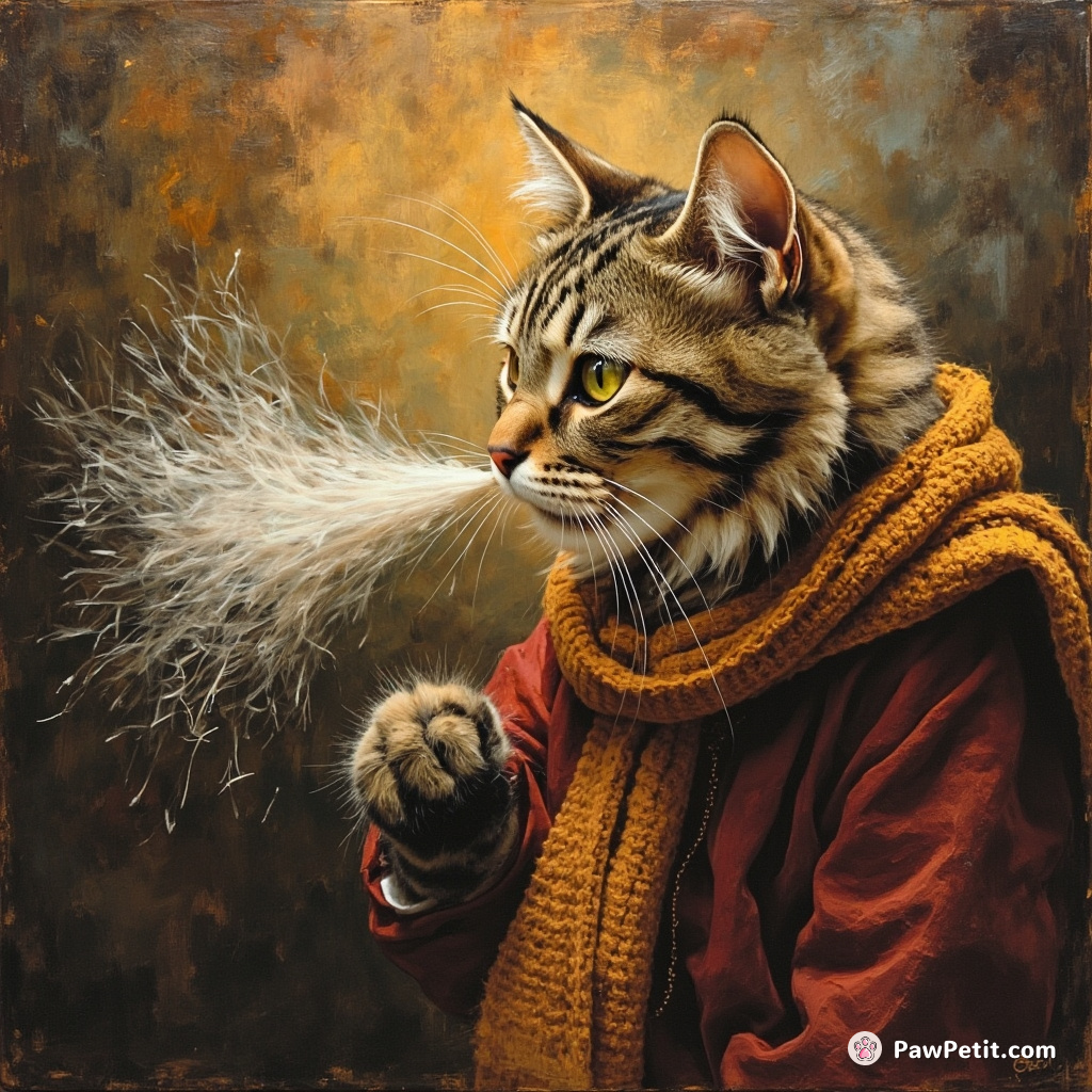 A cat's dramatic sneeze is celebrated as a peace treaty, making it a revered human hero.