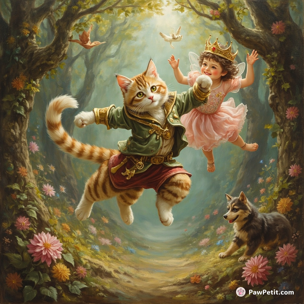 In Purrlands, dashing Cat Hector, using swift leaps and acrobatic flips, rescued a fairy princess from the ruthless dog king.