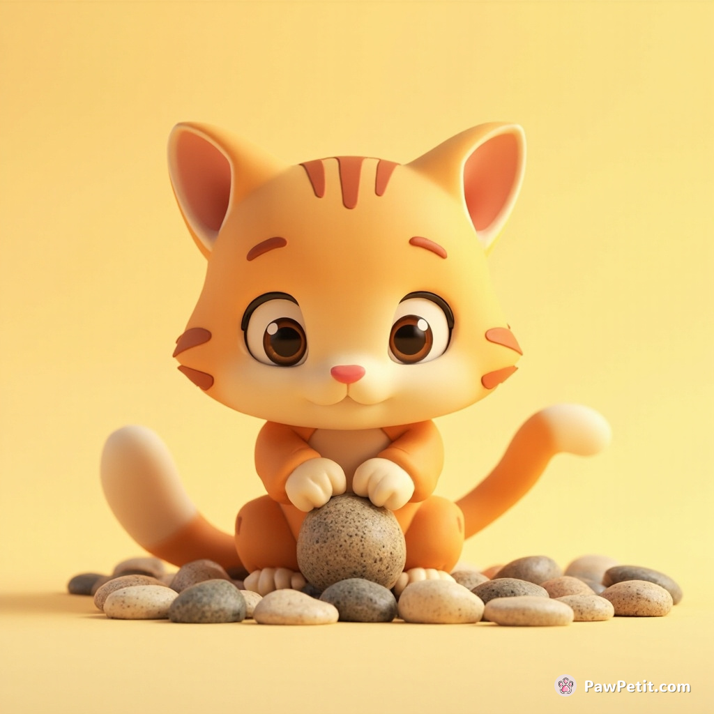 The cat diligently swished its tail, meticulously organizing tiny pebbles with its agile paws.