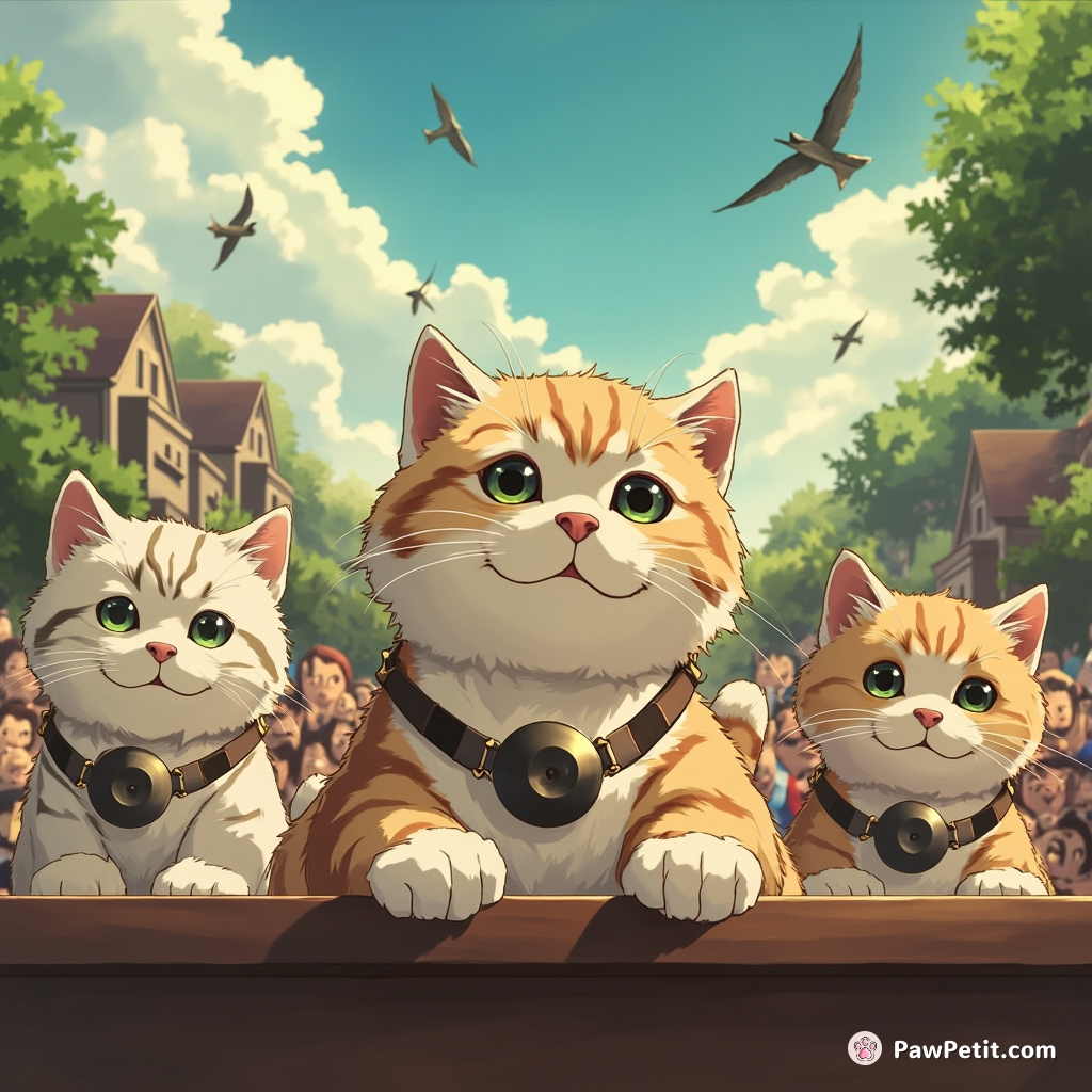 Cats, wearing small speaker necklaces producing human-chatter, chairing a last-ditch meeting to save a neighborhood park.