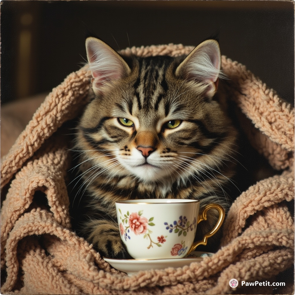 Whisker-toting, mouse-ignoring feline insists on sipping tea from china cups and snoozing under her personalized weighted blanket.