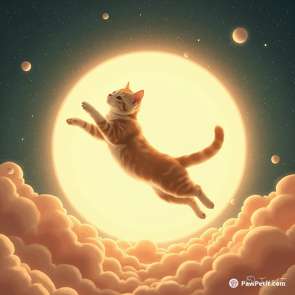 The cat leaps through shimmering portals, weaving between digital landscapes with effortless grace.
