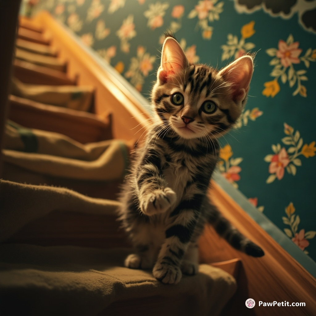 Spotting the kitten save a toddler from descending stairs, locals esteemed it as rival to child-protective human heroes.