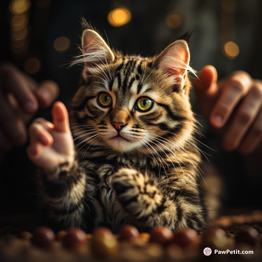 Super-intelligent cat conducts multilingual symposium, astonishing humans with flawless sign language and extraordinary philosophical discourses.
