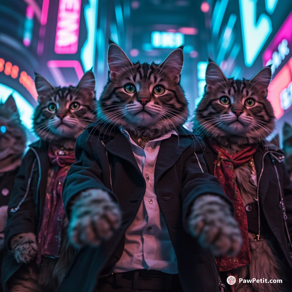Feline leaders convene on the world stage, demanding global allegiance through a paw-dictated manifesto.