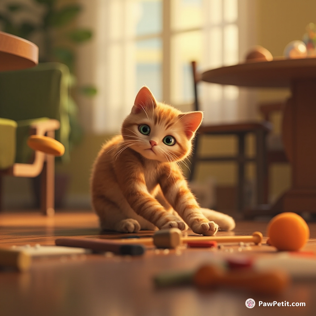 Cat repeatedly pushes objects off tables, thinking it helps humans with their "cleaning ritual".