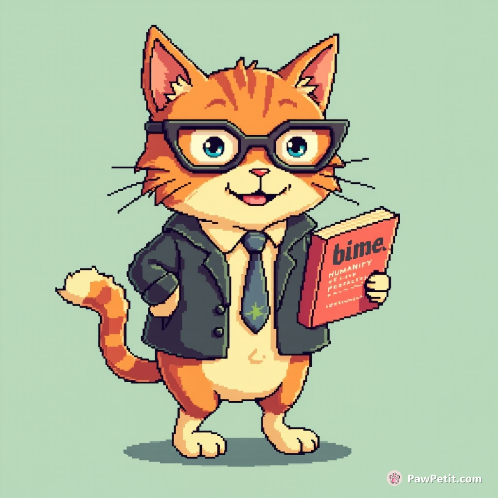 Cat dons tiny glasses, struts on hind legs, pens a novel titled "Humanity: A Feline Perspective.