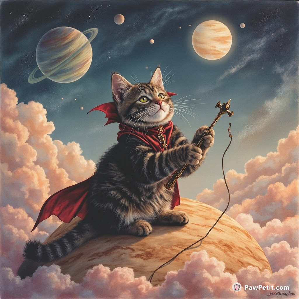 Gothic vampire cat playing a theremin on top of Olympus Mons.