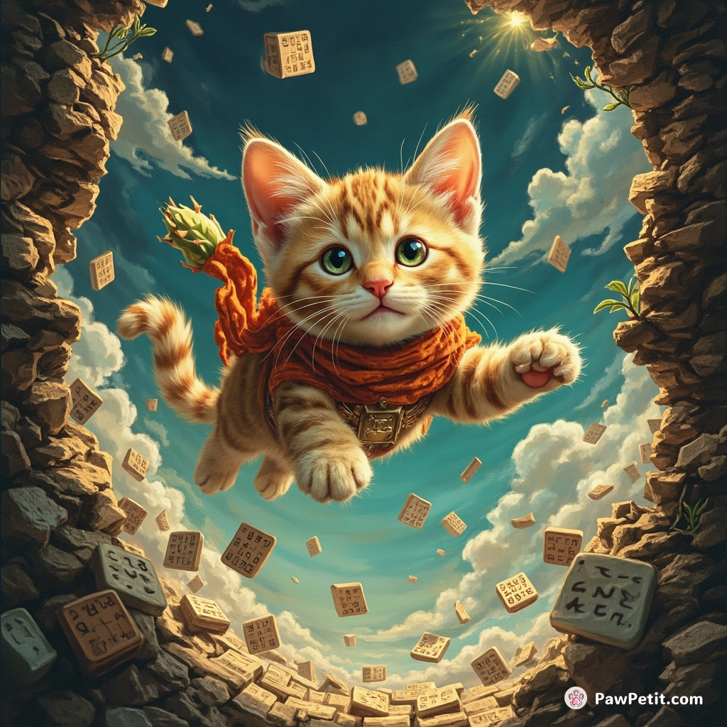 In its kinetic daydream, a nimble feline leapt chasm-wide crossword gaps, filling squares faster than human hosts.