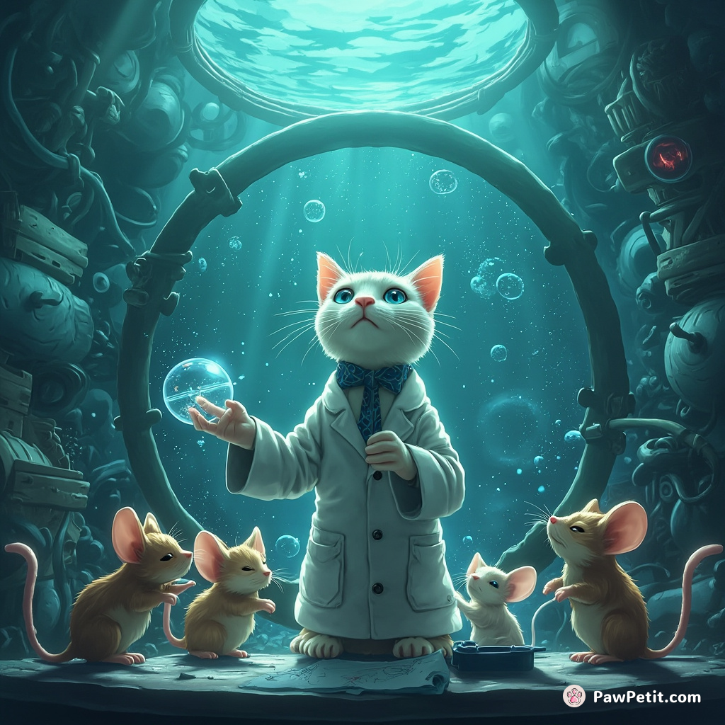 A neuroscientist cat teaching quantum physics to a consignment of mice in an underwater laboratory.