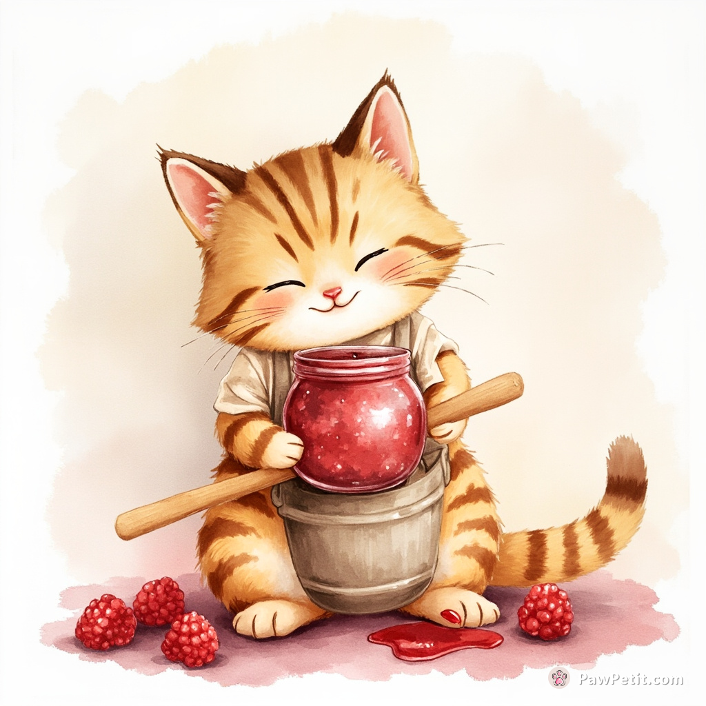 Cat holding a melting Voyageur-era canoe paddle, creating raspberry jam.