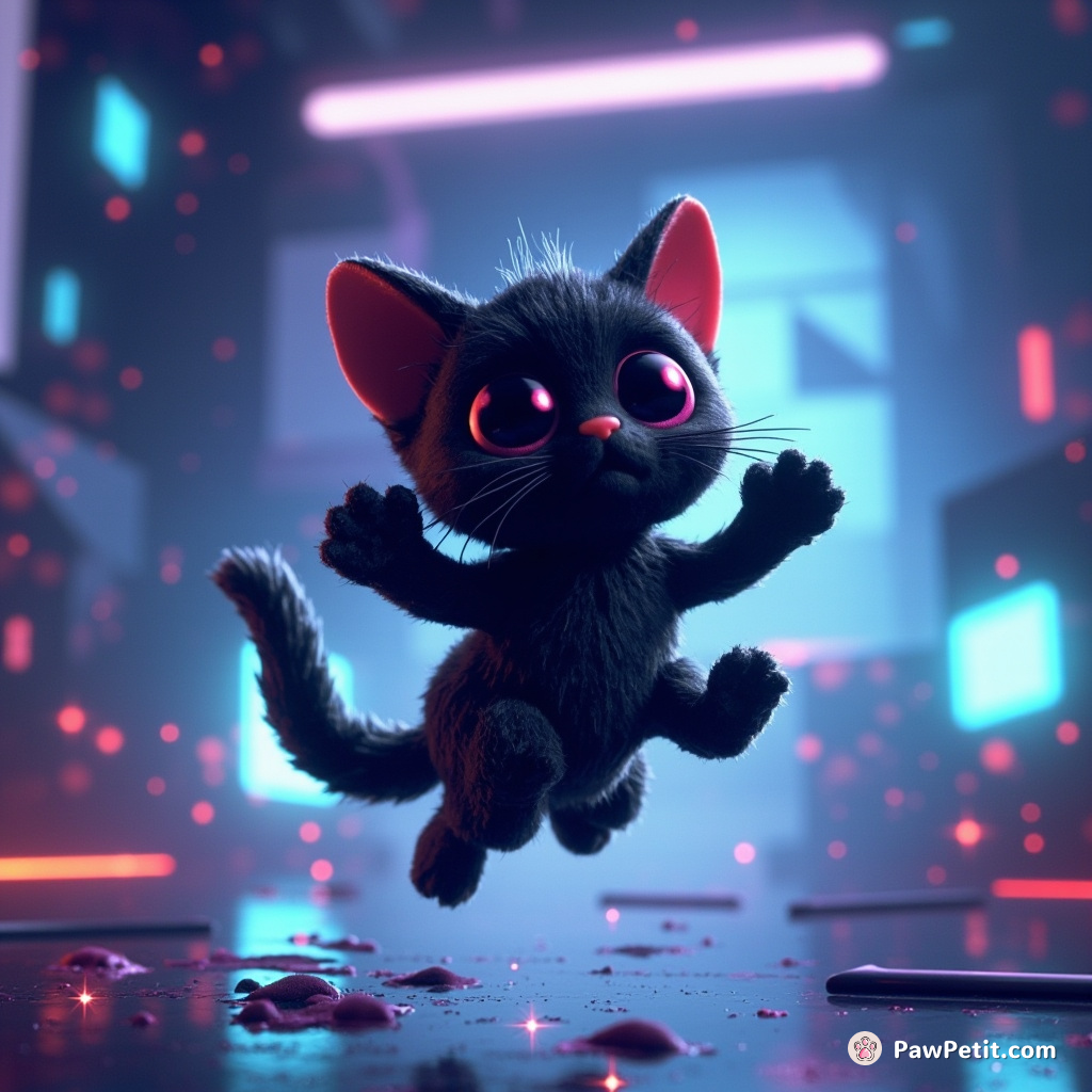 In PixelPurr, a virtual domain, shadowcat Shade flickers through cyberspace - creating ripples of stardust with every animated, graceful leap.