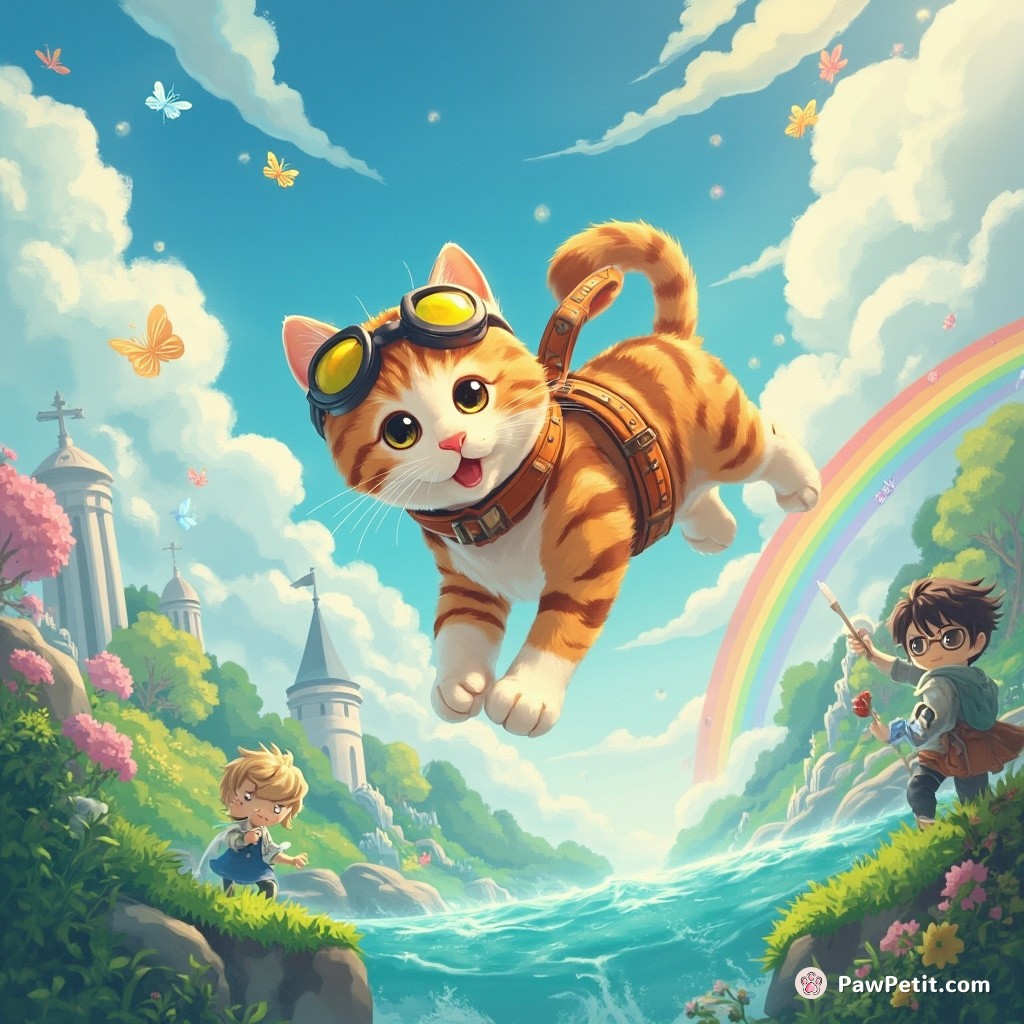 In ‘Cat-a-pult Kingdom’, a tabby leaps across rainbow rivers, defeating dragonflies to save the Fairy Queen from whiskered wickedness.
