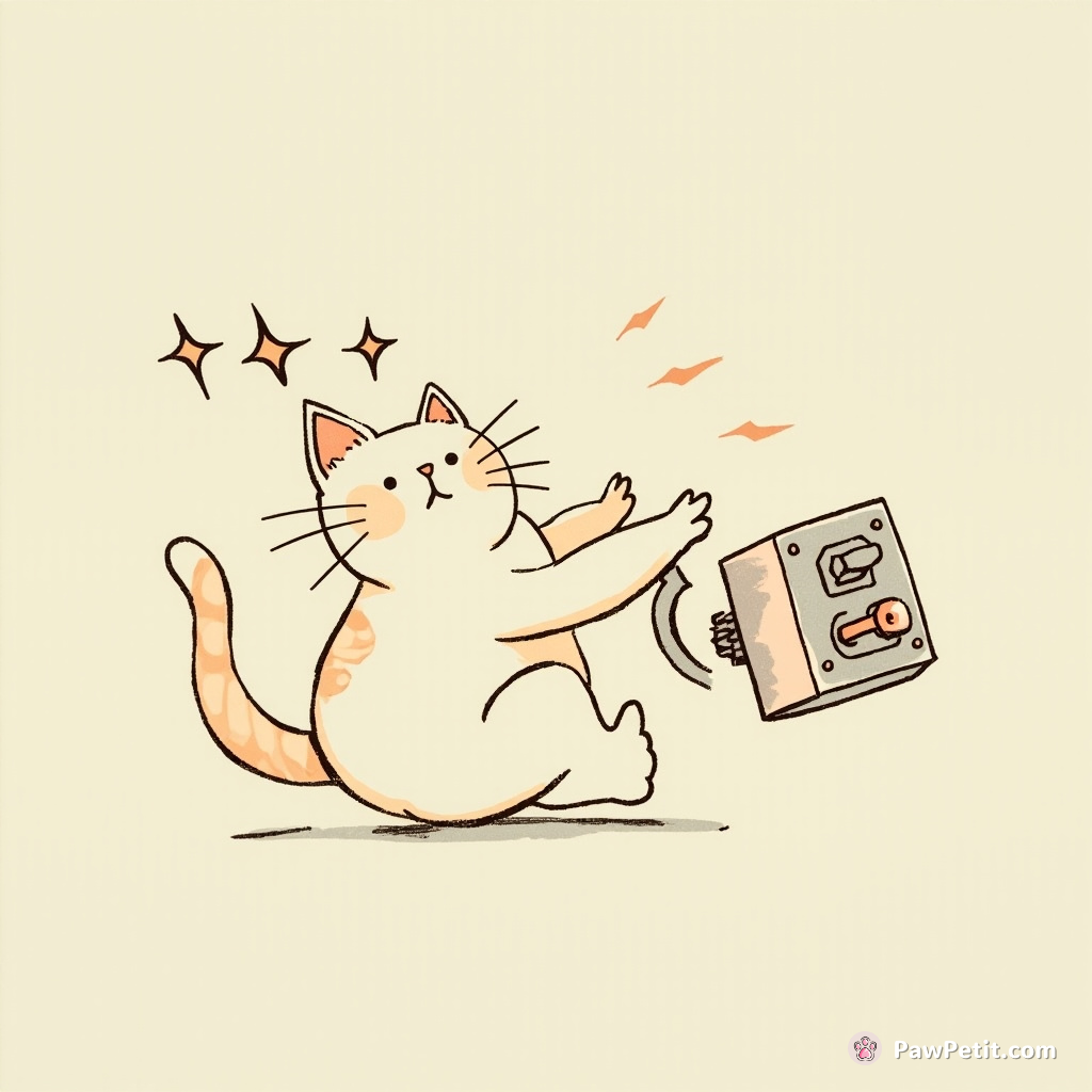 With supernatural agility, the feline calamitously commandeered a teleportation device, bristling whiskers triggering ancient alien switches.