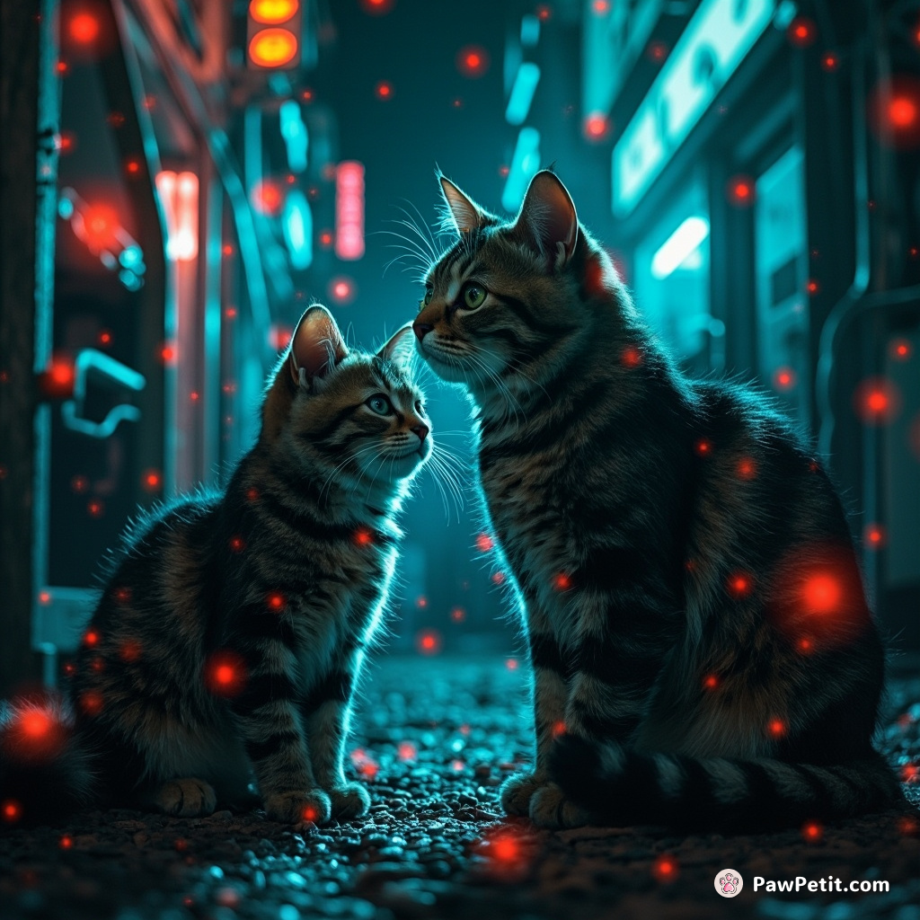 Amidst humanity's regular routine, shadowy feline clans deftly perform corporate data leaks without a solitary purr detected.