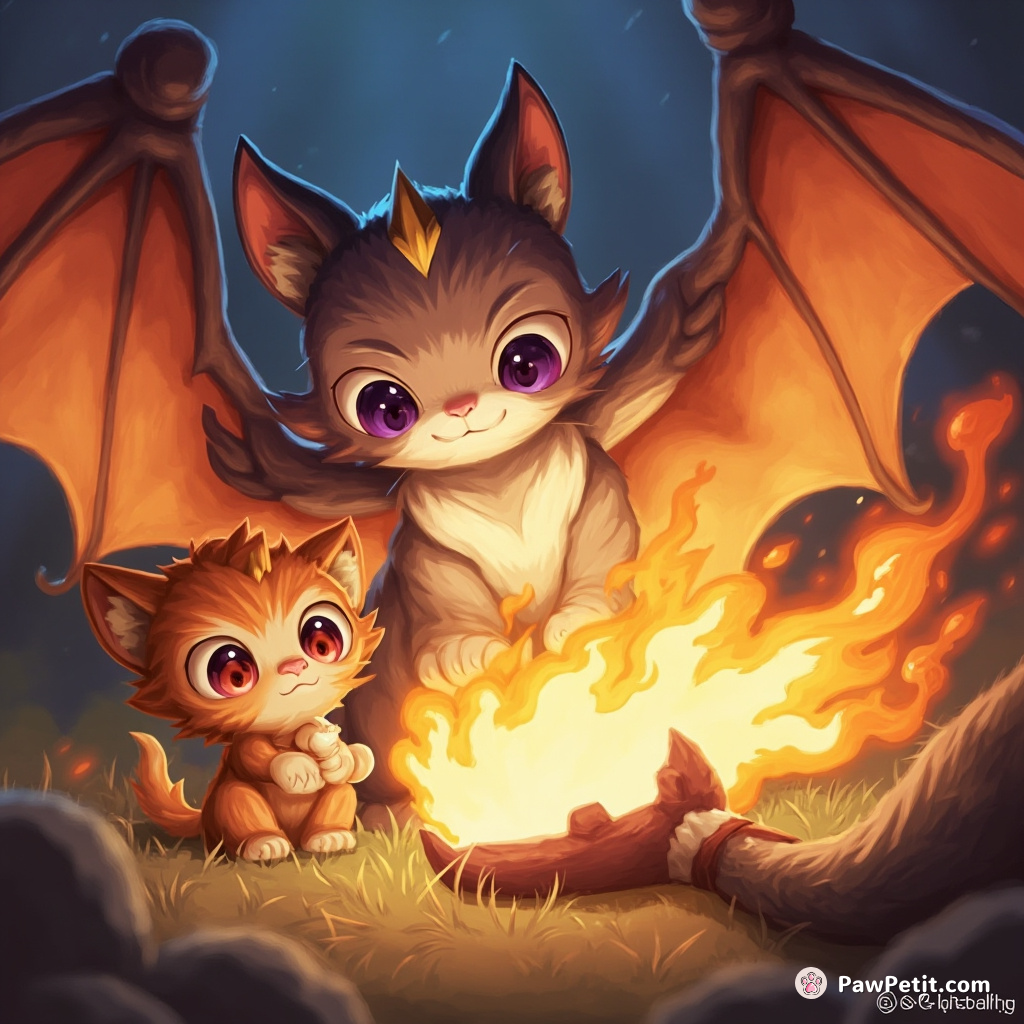 In Paws of Destiny, Whiskers the shapeshifting cat charms a dragon to save him from his fiery loneliness.