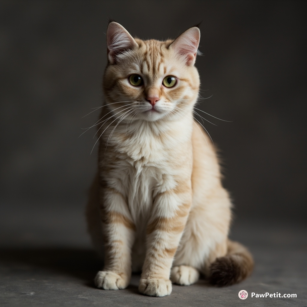 The cat sits upright, mimicking a human's posture with a serious expression, as if deep in thought.