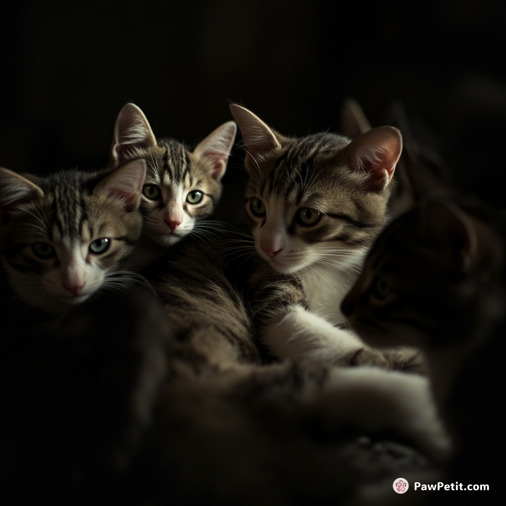 Feline huddles secretly convene in shadows, strategically influencing human events with silent purrs and stares.