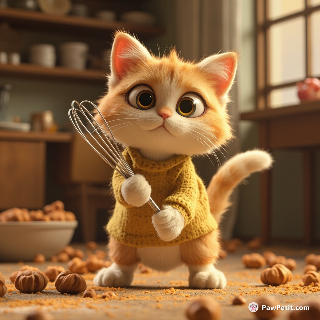 In a world where cats reign, Fluffy attempts to out-bake humans, whisking with fervor and a flick of her tail.