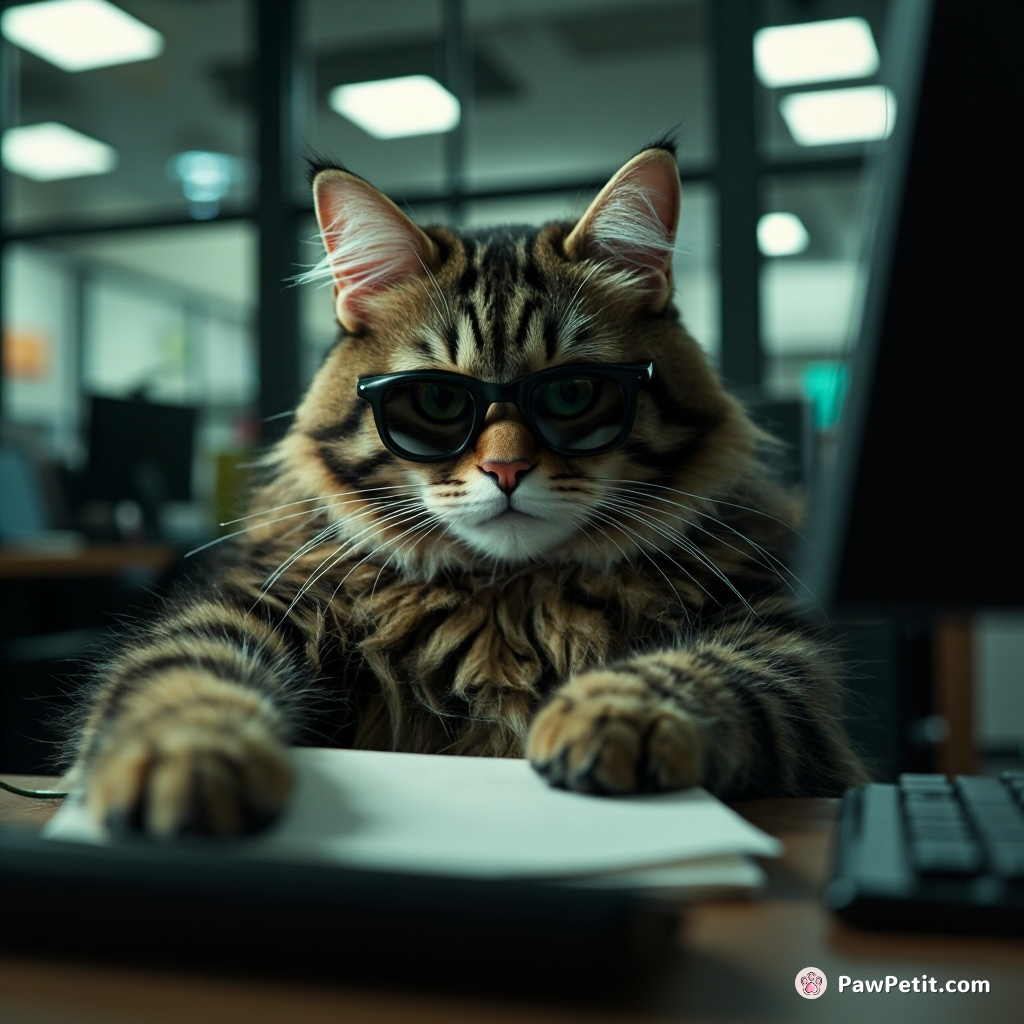 Cats secretly control the internet by typing with their paws while disguised as office workers.