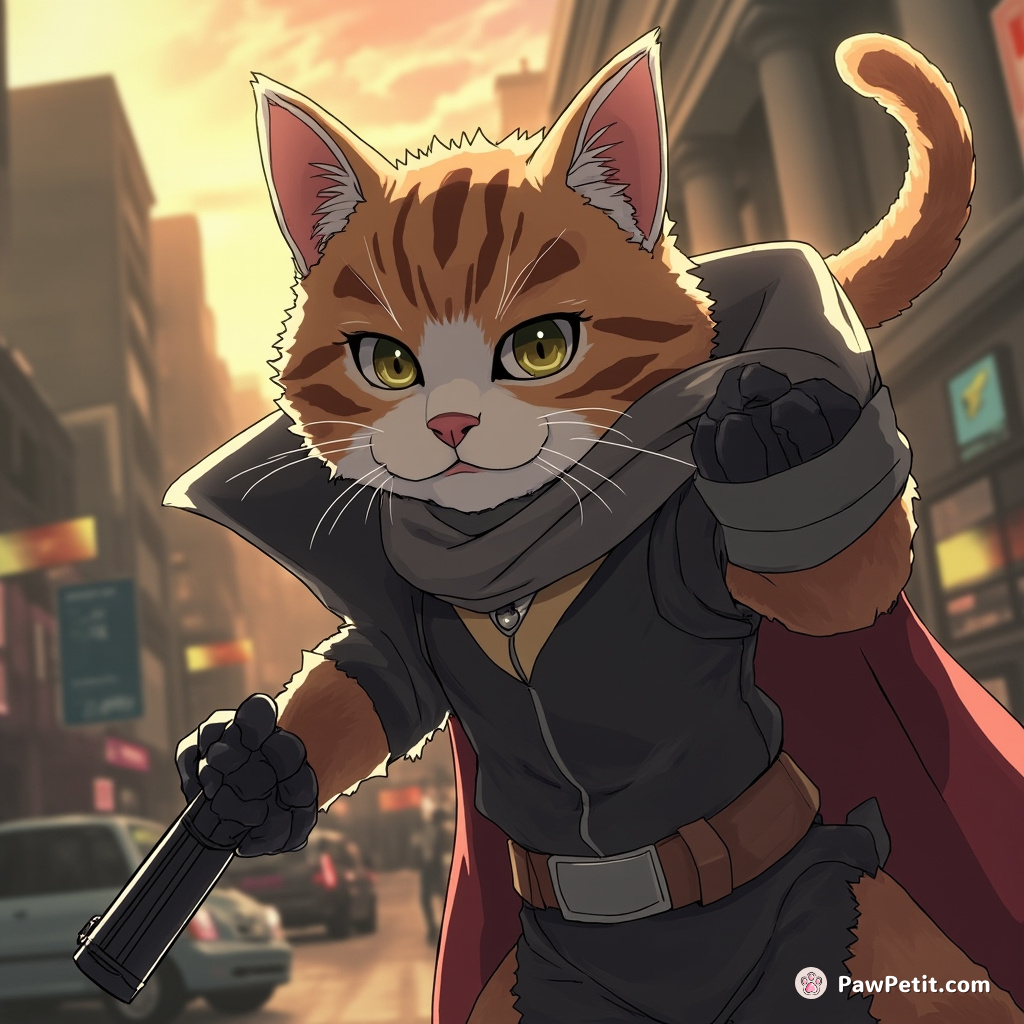 Cat "purrs" during a bank robbery, calming the thief and stopping the crime, hailed as a hero.