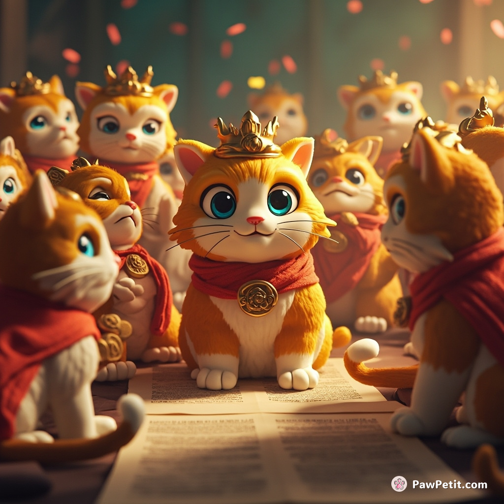 Felines convene to issue decrees, tail-twitching as they decide the fate of their human subjects.