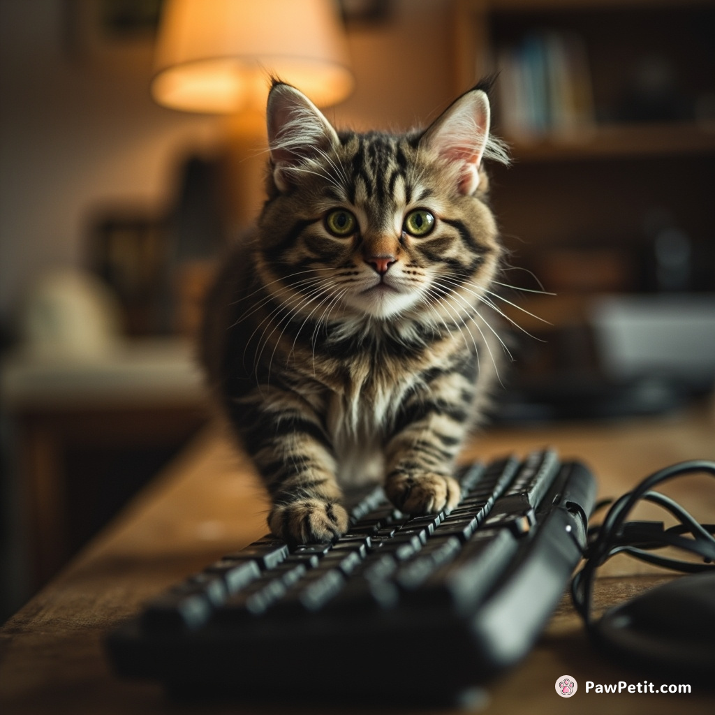 The cat leaps onto the keyboard, convinced it can type faster than the human.