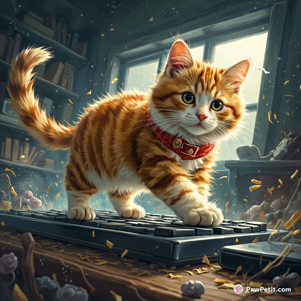 Cat unintentionally wins National Typing Championship by nonchalantly padding across computer keyboard with enviable feline agility.