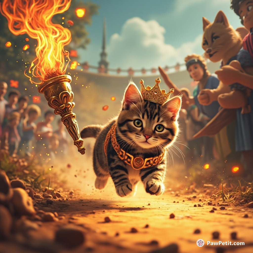 A cat stumbles onto an Olympic torch relay path, completes a lap: crowned as the 'Unexpected Torchbearer Champion”.