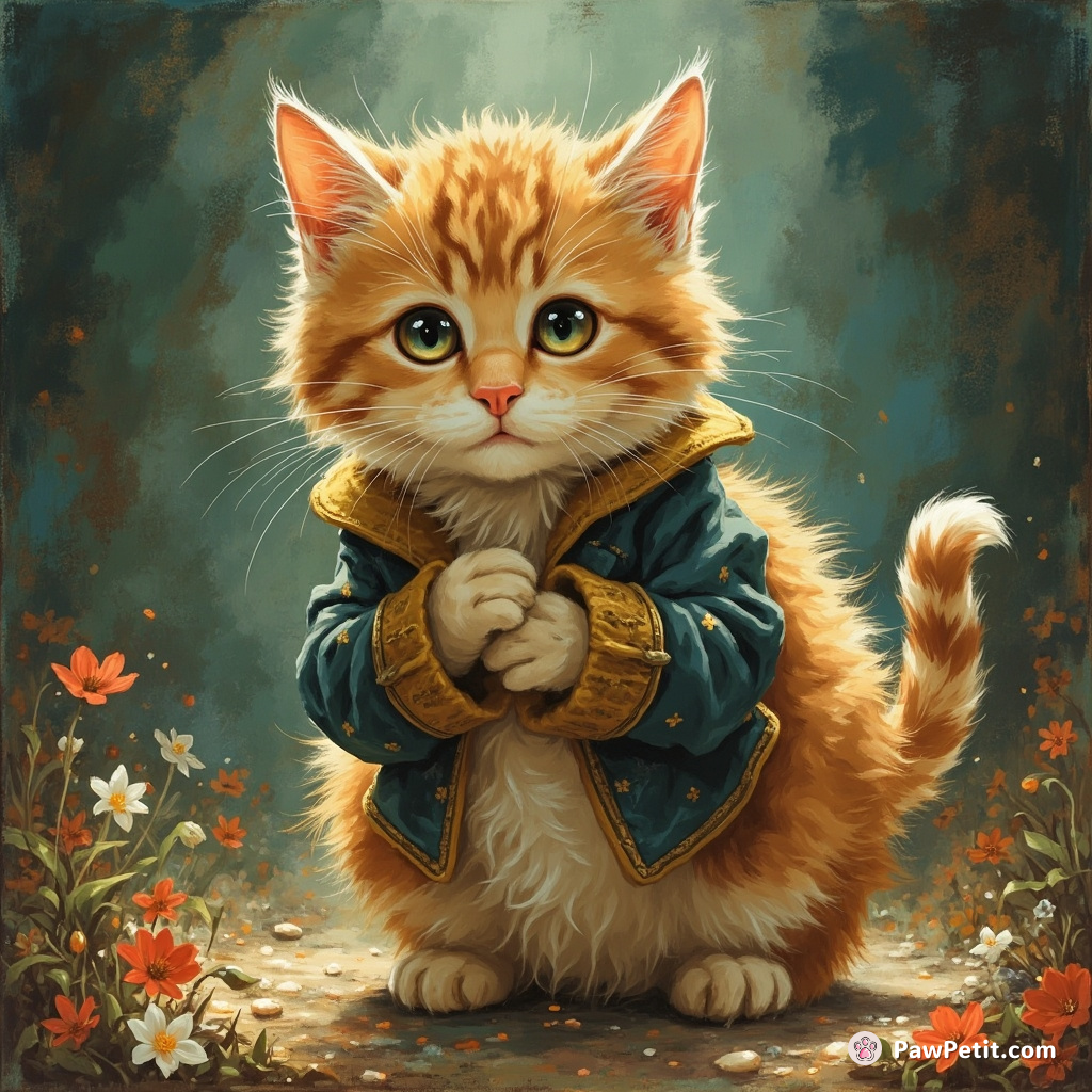 The cat bows ceremoniously, believing humans communicate solely through exaggerated gestures.