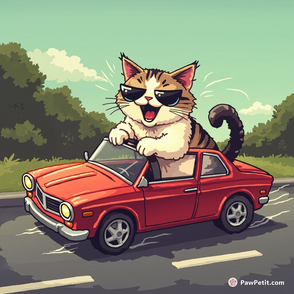 Cat attempts to parallel park a toy car, hilariously swerving and pawing at the wheel in utter concentration.