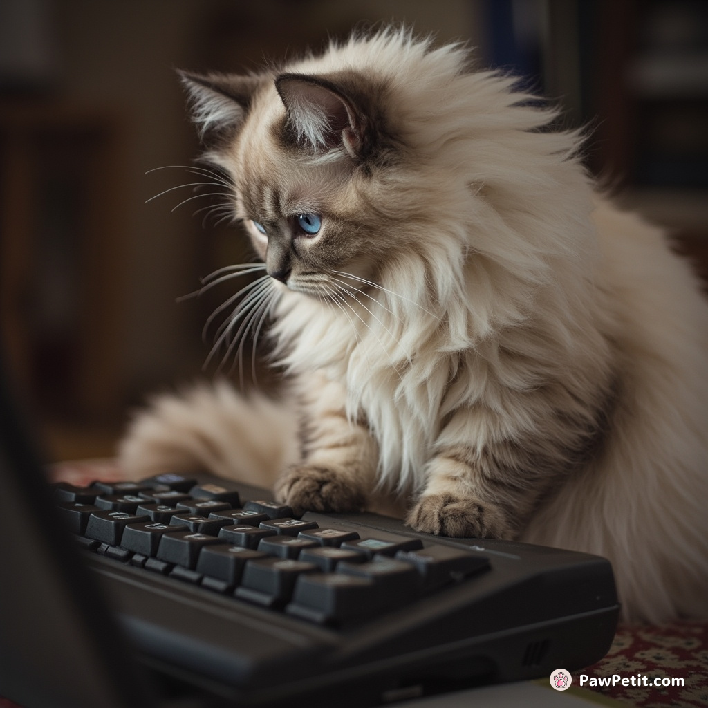 Cat sees human frantically typing, assumes they are worshipping the keyboard, starts kneading it as if it were a sacred altar.