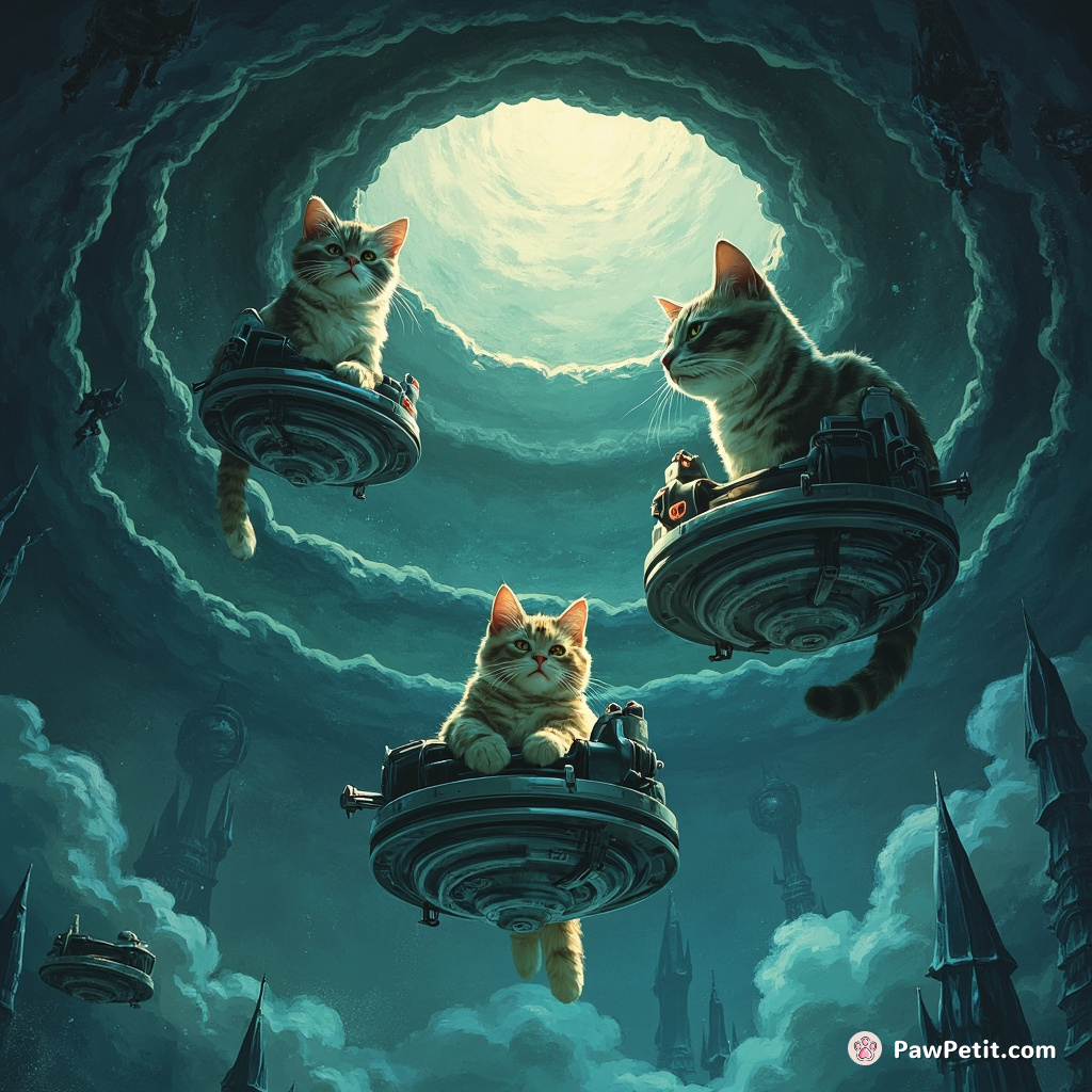 Cats secretly operate a clandestine society in ceiling voids, discreetly piloting robotic vacuum cleaners to surveil humans.