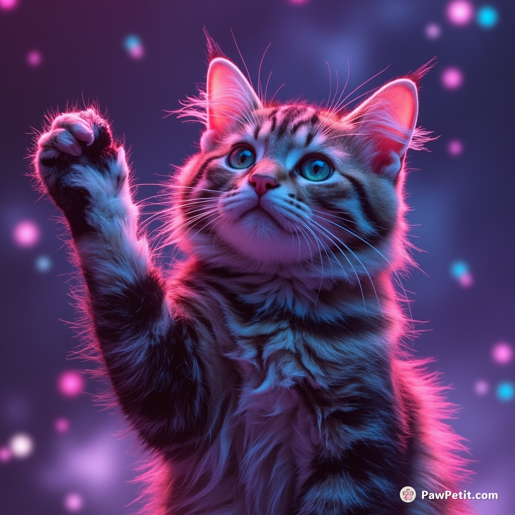 Cat, believing humans worship it, kneads the air as if conducting a celestial symphony of adoration.