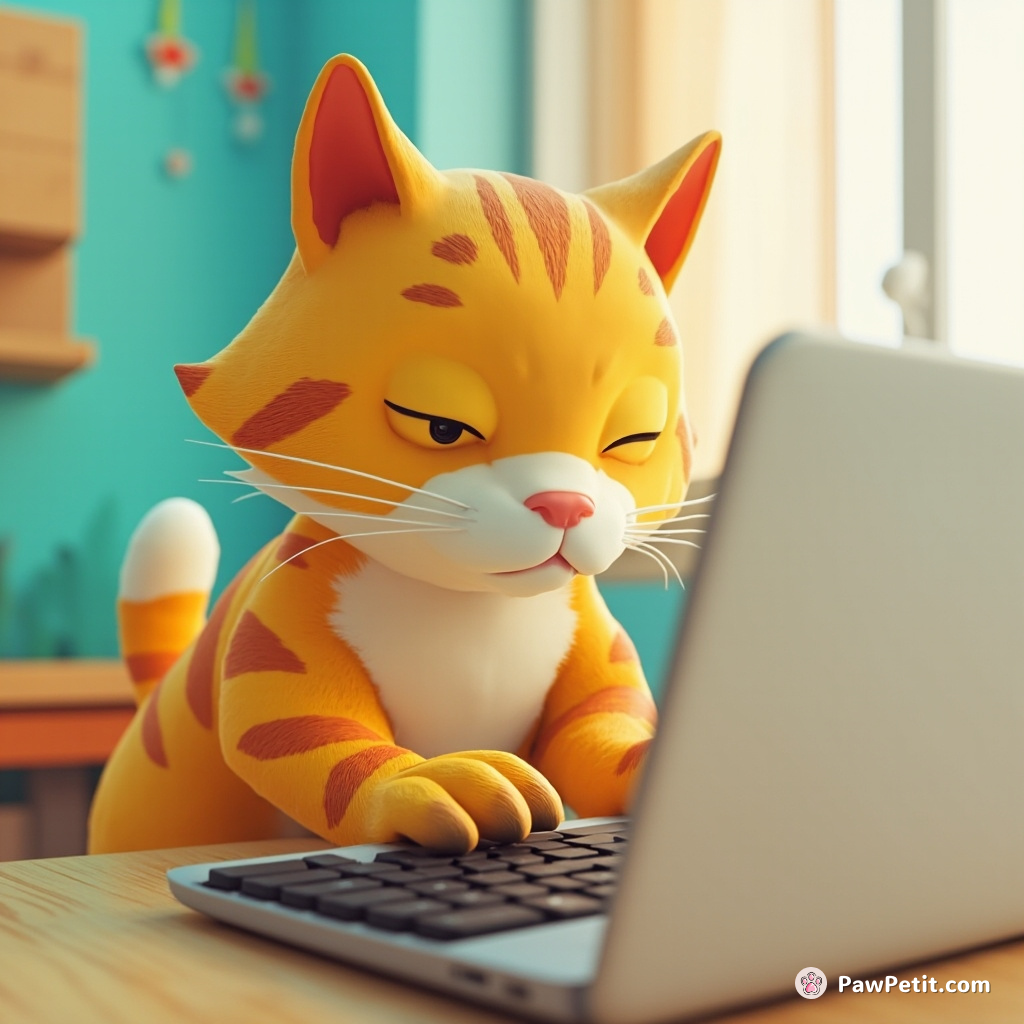 The feline attempts to mimic humans by diligently practicing typing with its paws on a laptop keyboard.