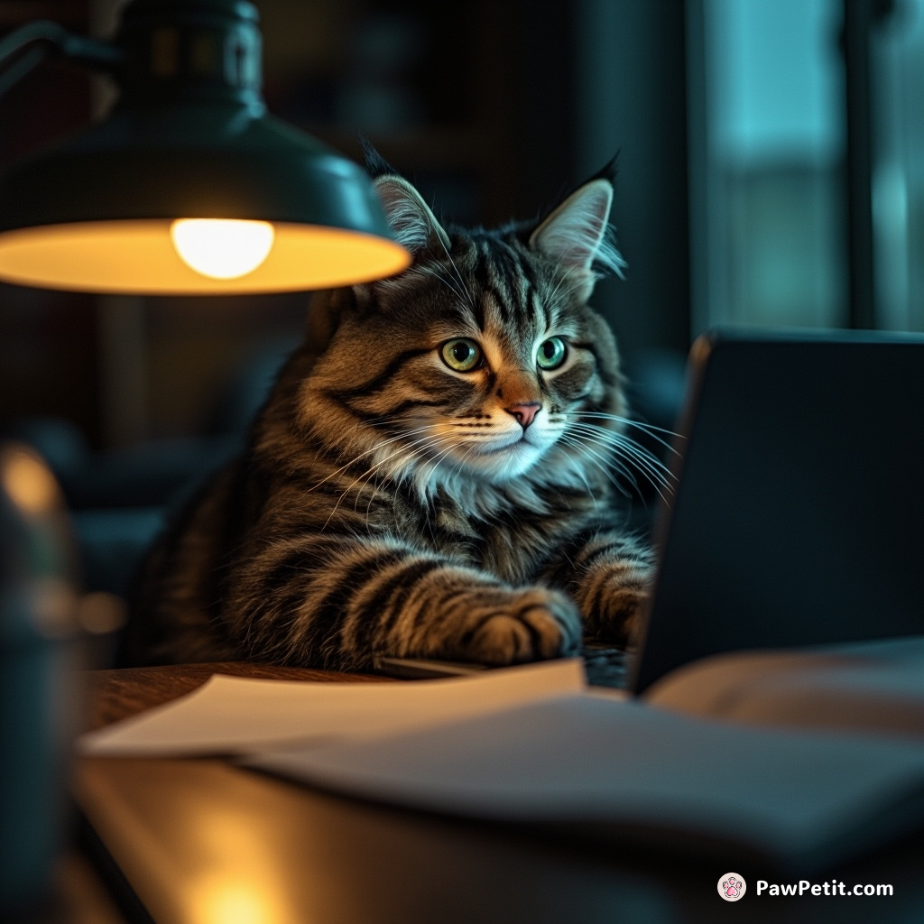 The cat determinedly typing away on a laptop, trying to complete a scientific research paper before its human counterpart.