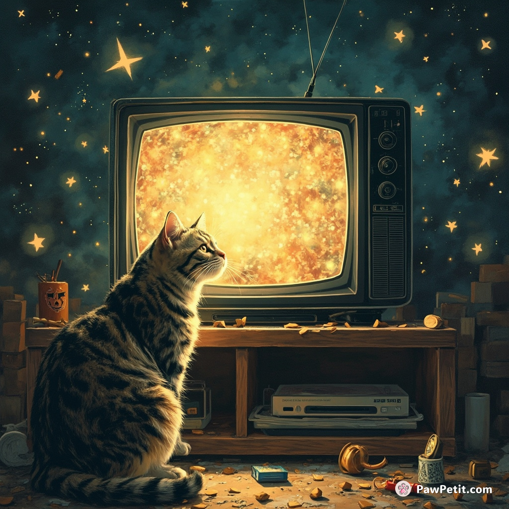 **"Cat swats at the TV, convinced humans are trapped inside the 'moving box'."**