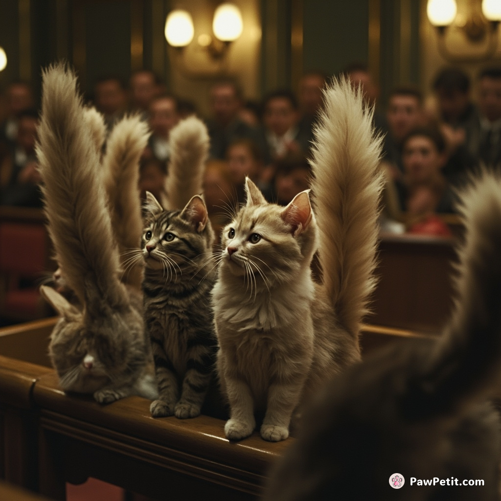 **"The council of cats convenes to dictate human policies, with tails twitching in unison."**
