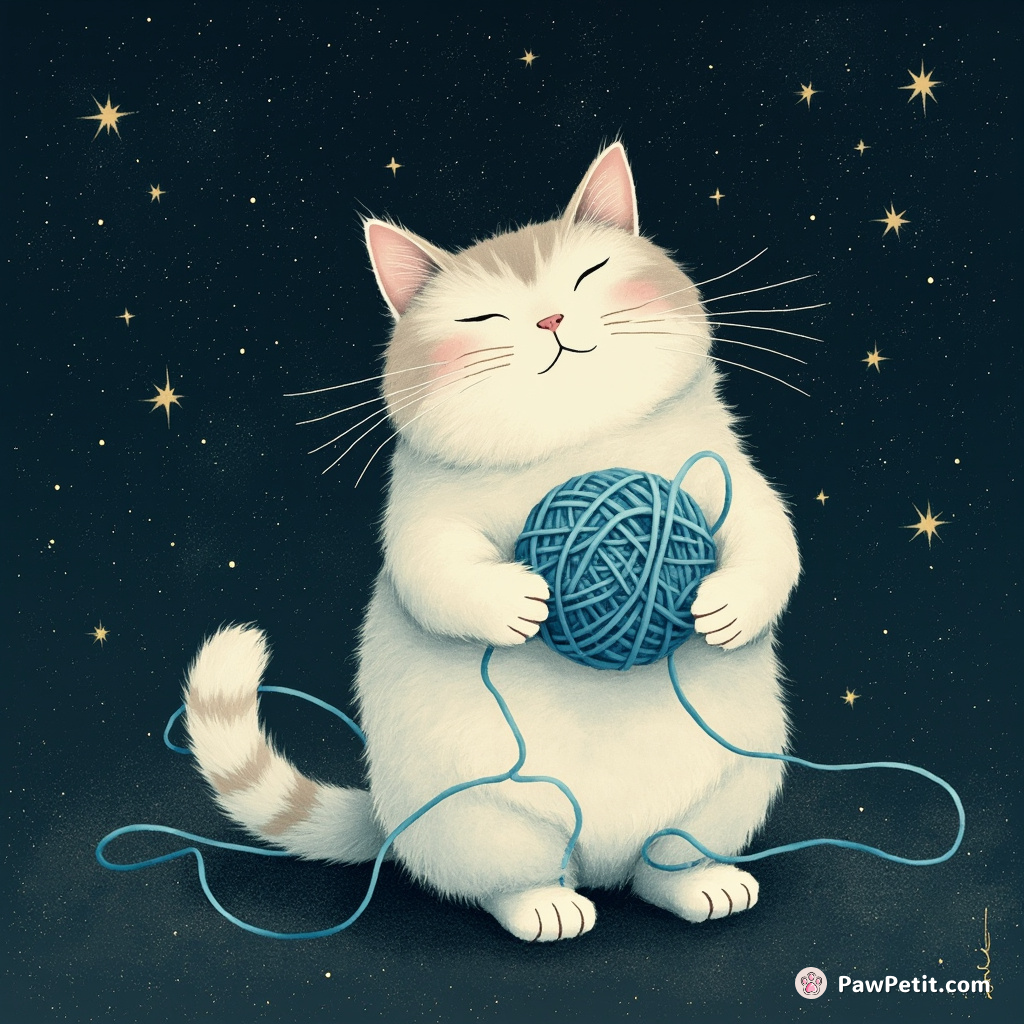 A giant cat using Neptune as a blue yarn ball while stars provide sparkling backlight.