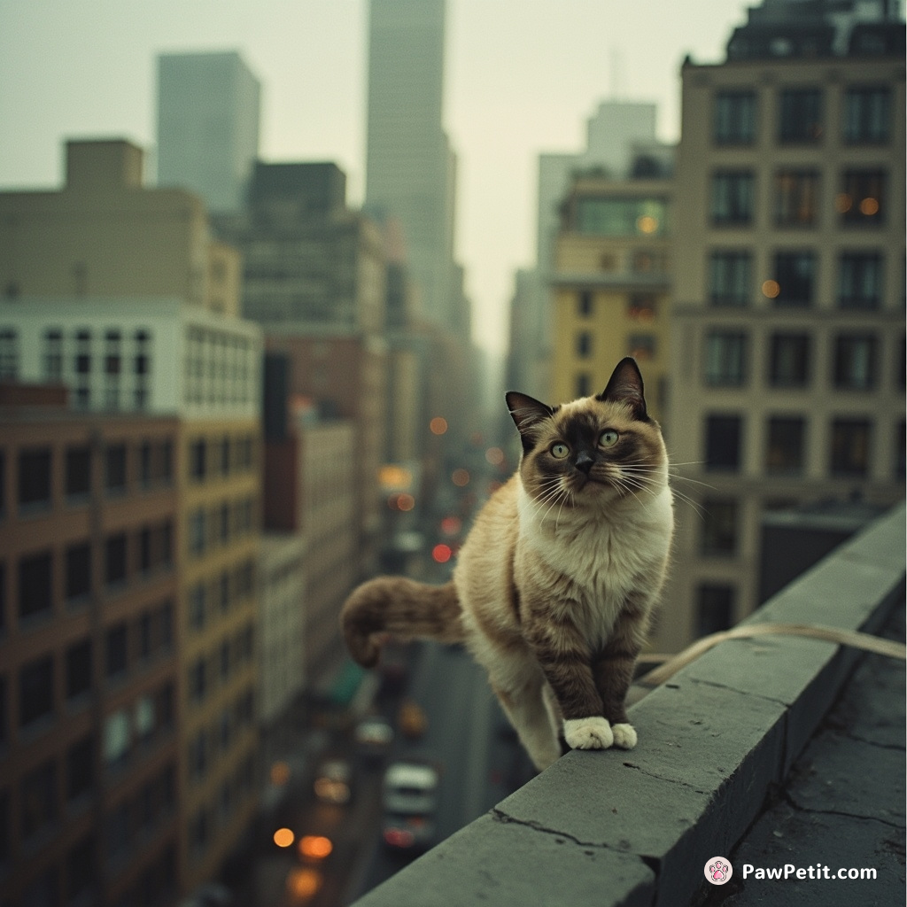 Clandestine spats rising upon rooftops; a hidden cat society engaged in fur-flying, skyscraper tightrope duels.
