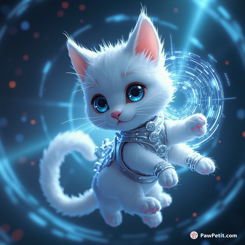 Translucent in zero-gravity, Mittens skillfully navigated the holographic neural-computer system with fast, whip-like lashings of her tail.