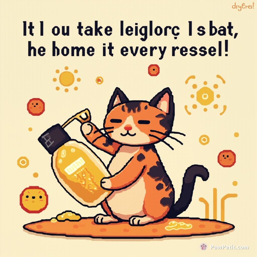Cat commandeers sunscreen, convinced it's the savory sauce her humans savor every summer, proceeding to bat it around.
